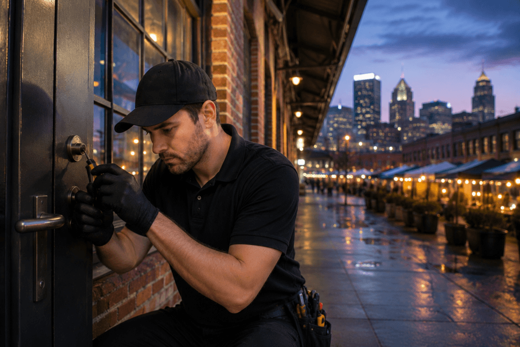 locksmith strip district pittsburgh technician repairing residential door lock