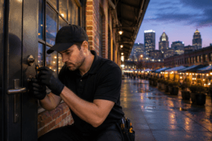 locksmith strip district pittsburgh technician repairing residential door lock
